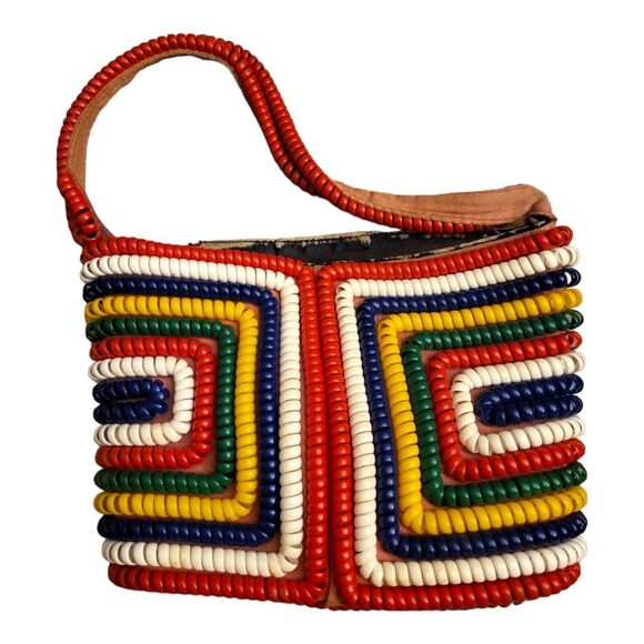 Vintage 1940s Telephone Phone Cord Rainbow Purse Handbag  7"×5" *READ* - Picture 2 of 10